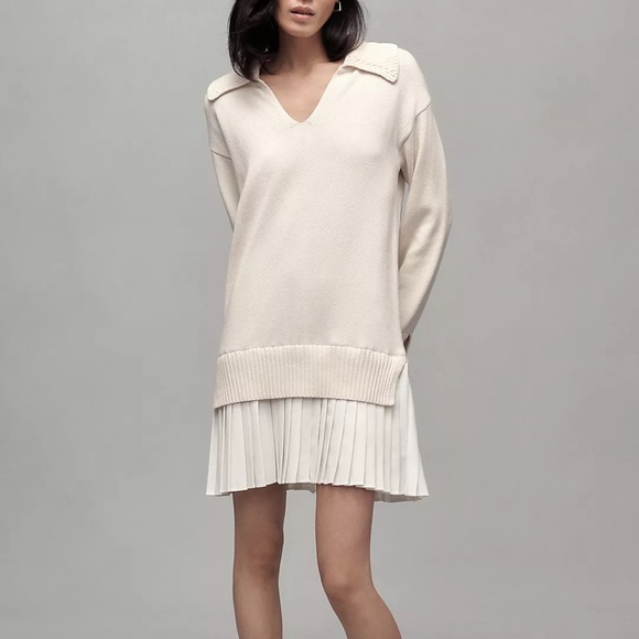 English Factory Dresses & Skirts - English Factory Twofer Sweater Dress, Cream/Off White, Size Extra Small (XS)